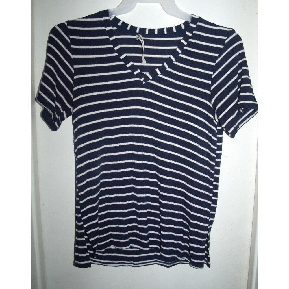 Michael Stars Navy Blue White Striped Short‎ Sleeve Top Shirt Size S *pilling*